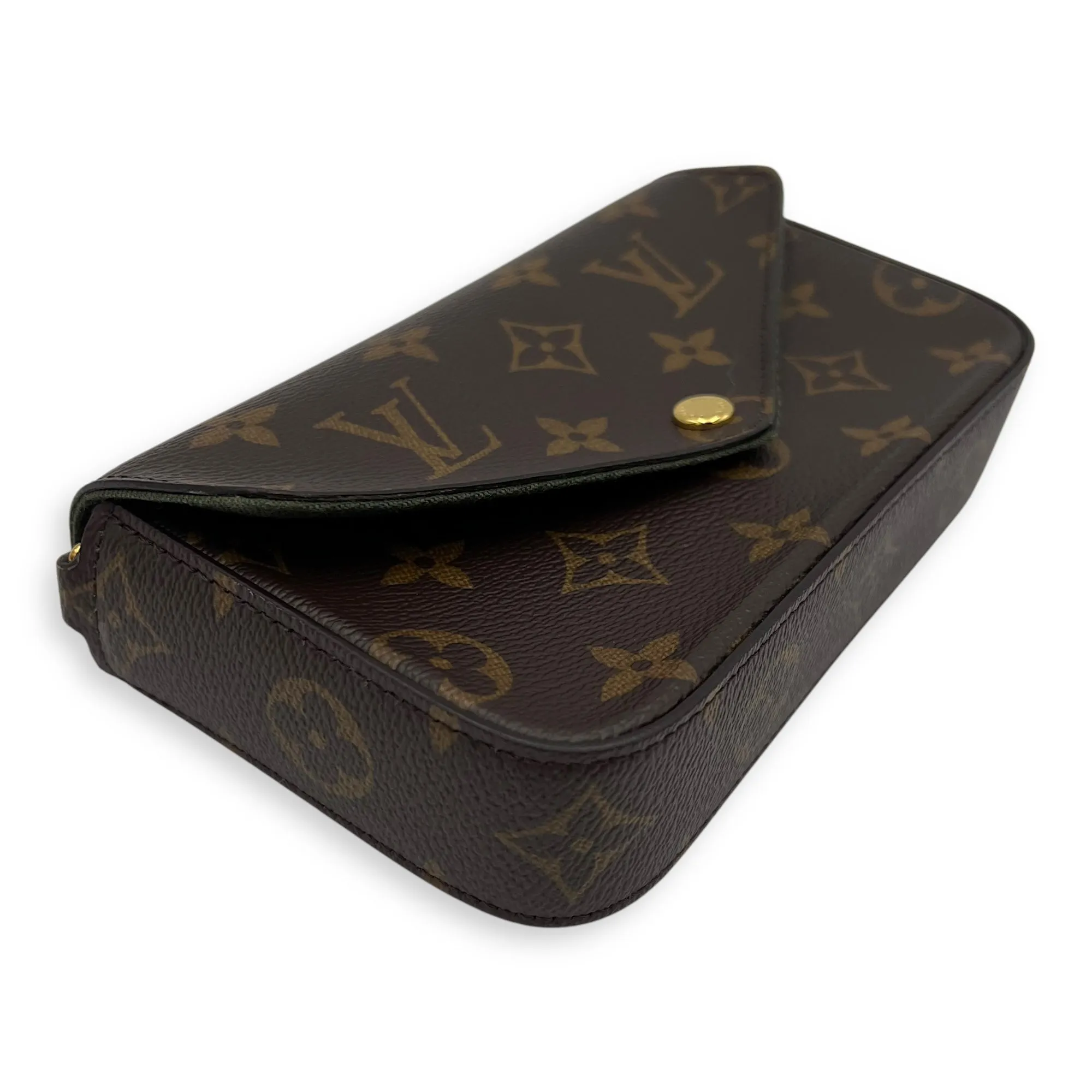 Felicie Strap and Go Brown Crossbody Bag in Monogram Coated Canvas, Gold hardware