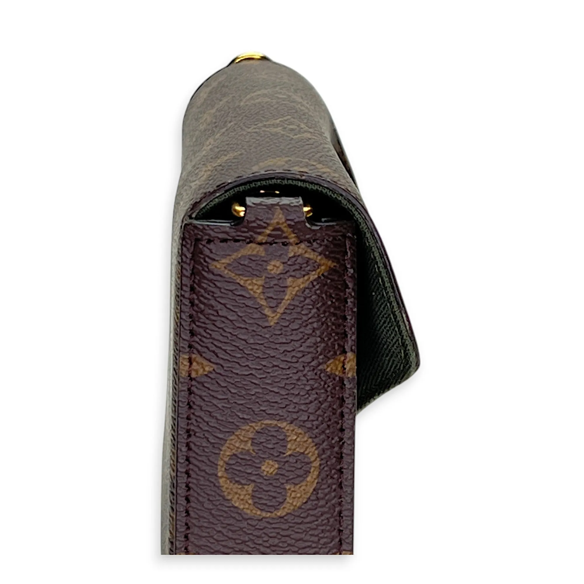Felicie Strap and Go Brown Crossbody Bag in Monogram Coated Canvas, Gold hardware