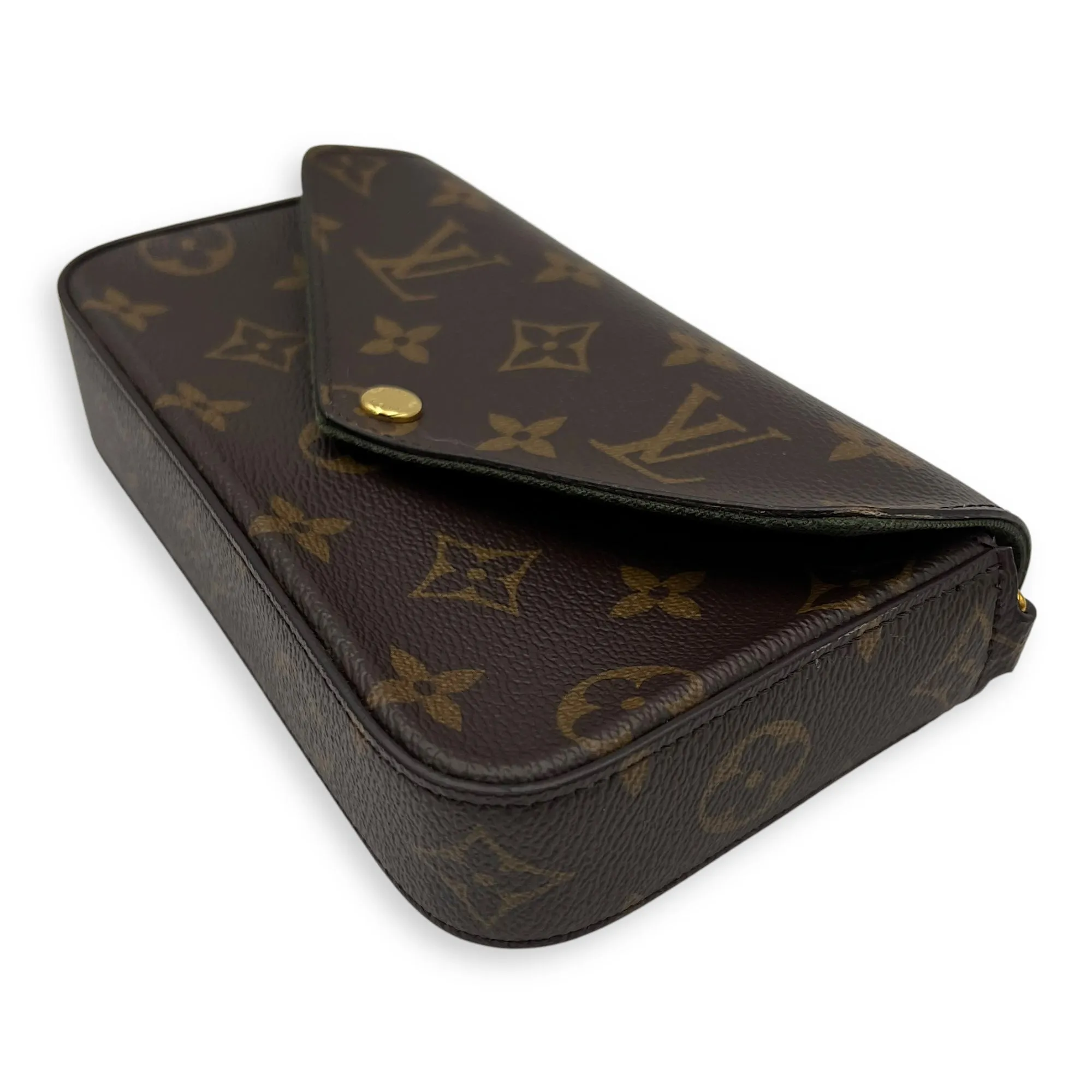 Felicie Strap and Go Brown Crossbody Bag in Monogram Coated Canvas, Gold hardware