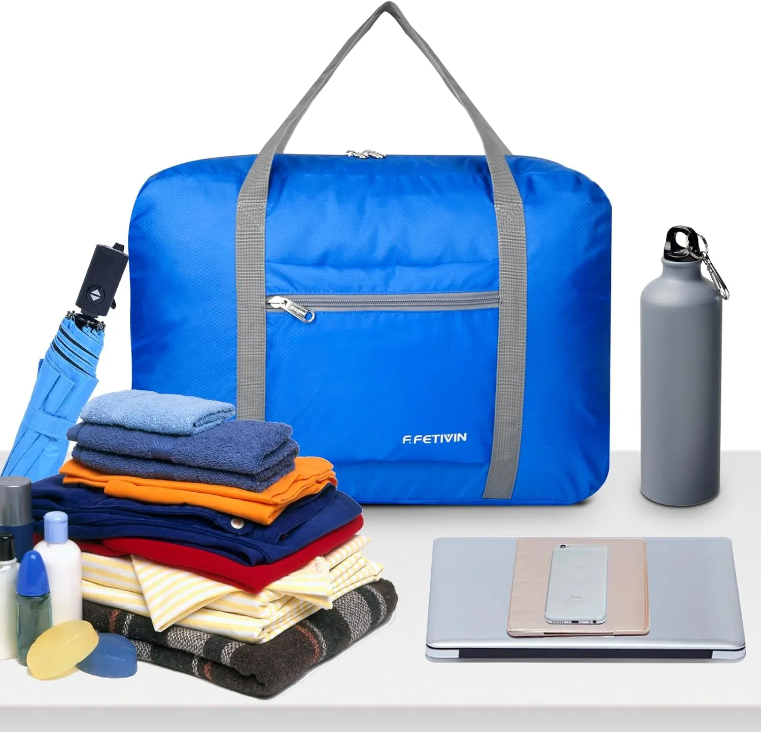 F.FETIVIN Personal item travel bag 17.7x12.6x6.3 for Spirit Airlines Lightweight carry on duffle bag waterproof for Gym,Sports,Vacation(Blue)