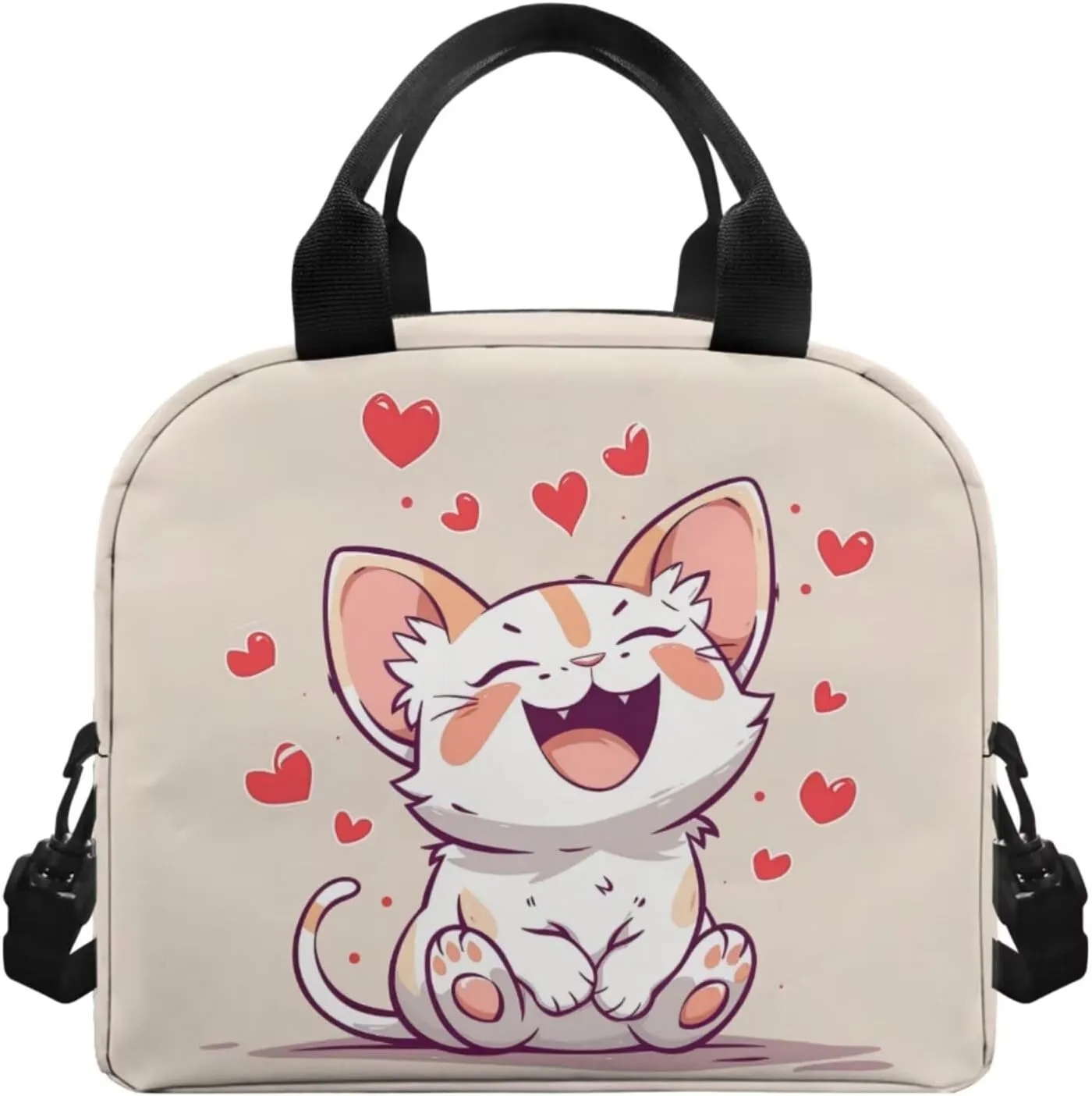 Flashideas Cartoon Cat Backpack with Lunch Bag, Insulated Water Bottle & Carrier - Kids' Backpack for Girls Ages 8-10, Middle & High School