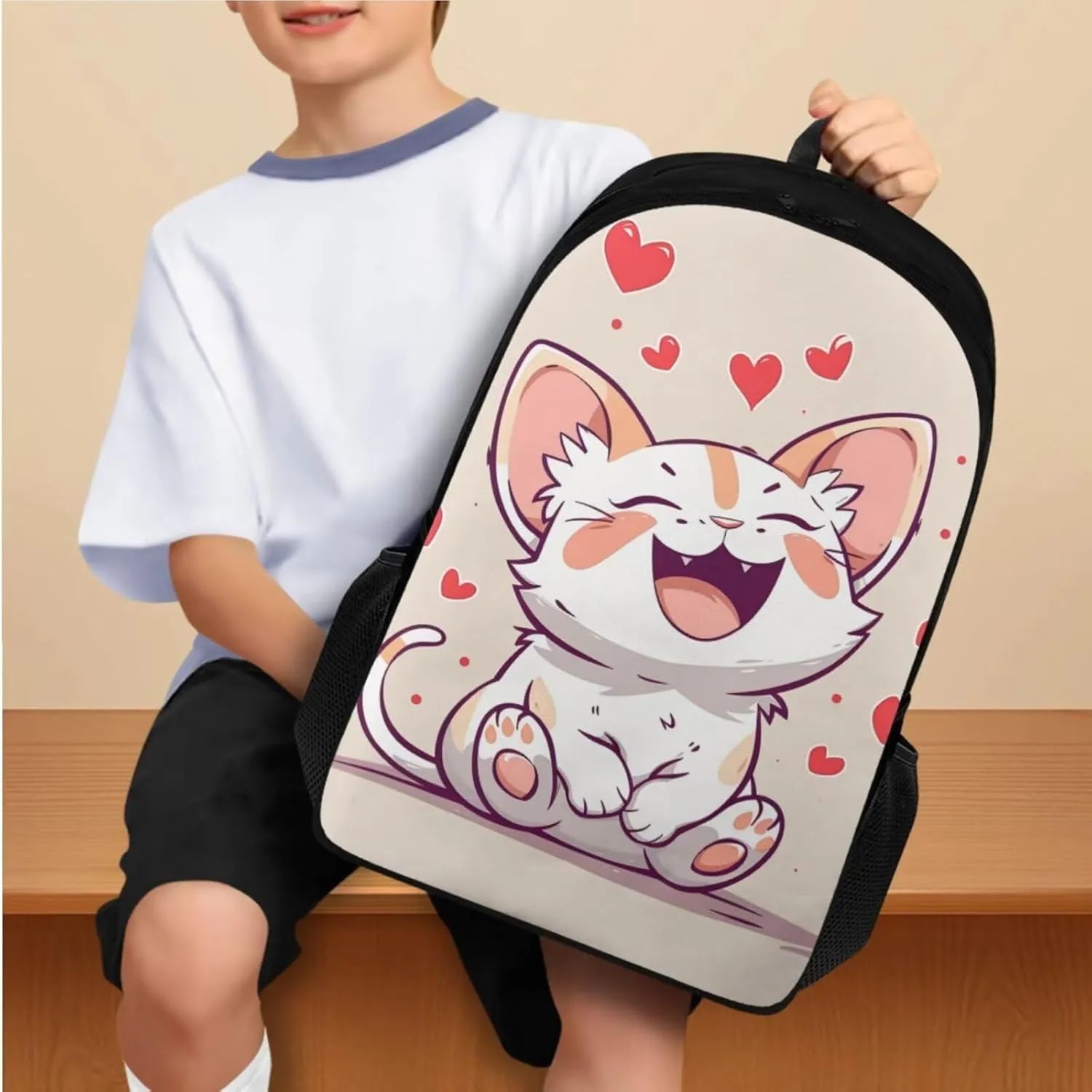 Flashideas Cartoon Cat Backpack with Lunch Bag, Insulated Water Bottle & Carrier - Kids' Backpack for Girls Ages 8-10, Middle & High School