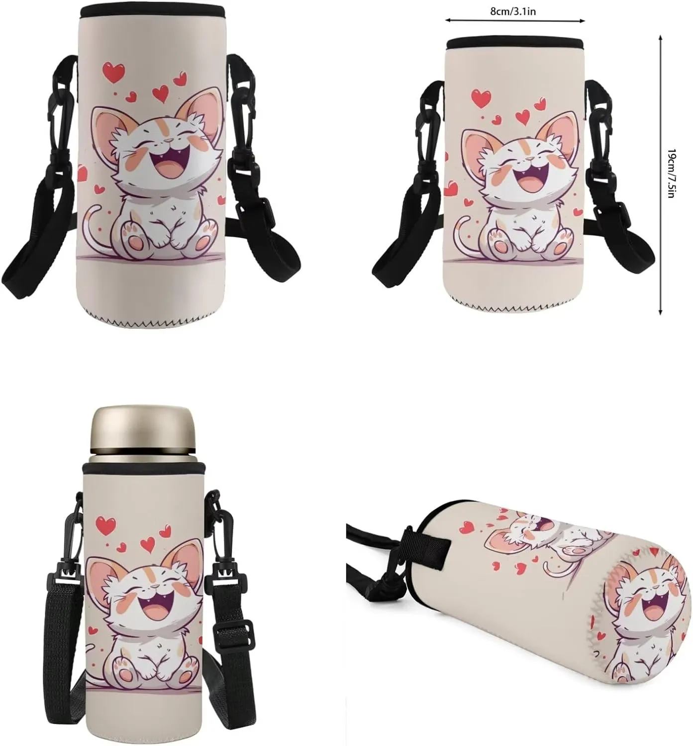 Flashideas Cartoon Cat Backpack with Lunch Bag, Insulated Water Bottle & Carrier - Kids' Backpack for Girls Ages 8-10, Middle & High School