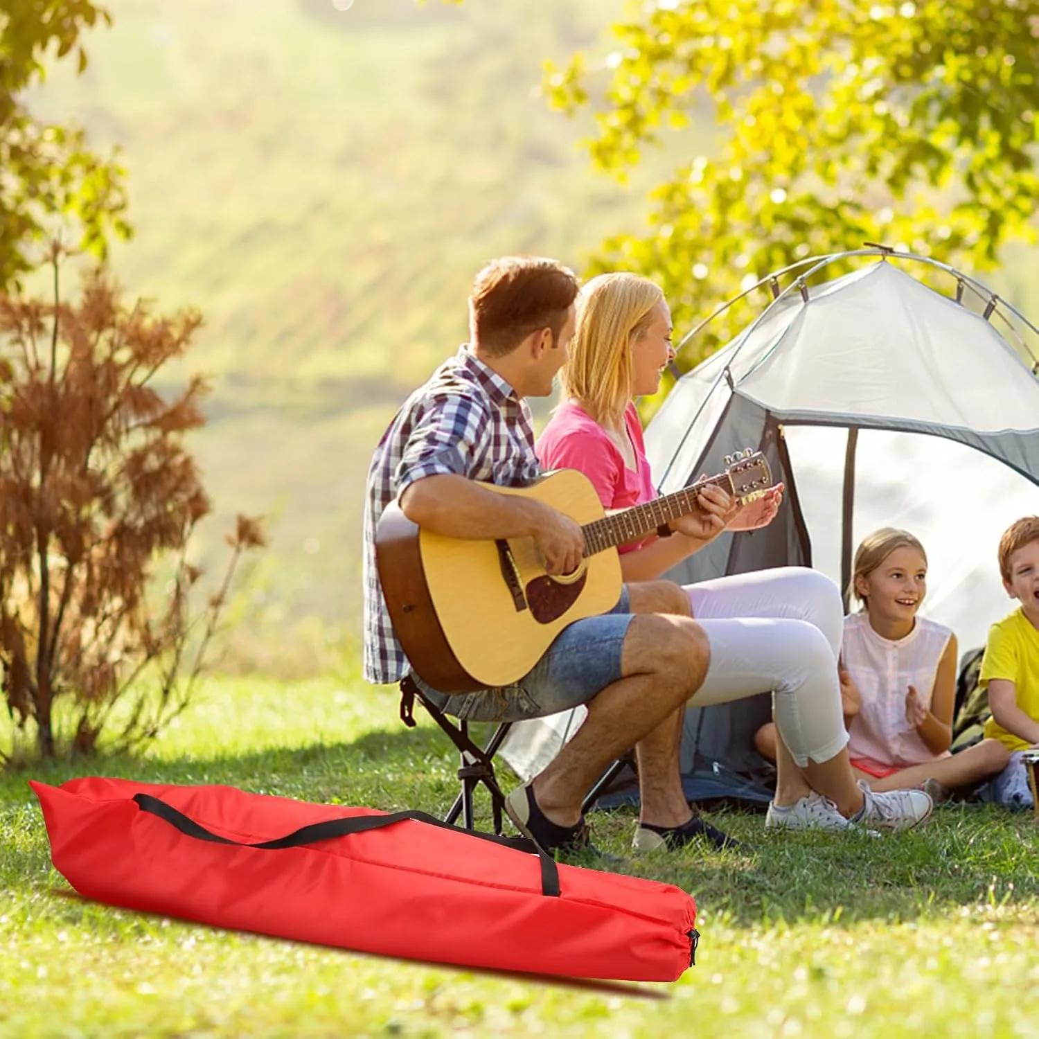 Folding Camp Chair Replacement Bag for Coleman Camping Chairs, Portable Large Mouth Bag with Shoulder Strap for Outdoor Camping Chair Storage, Yoga Mat, Umbrella, Tents, Red (Chair is not included)