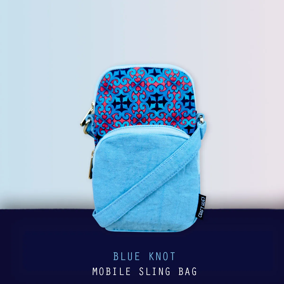 Front Pocket Mobile Sling- Blue Knot