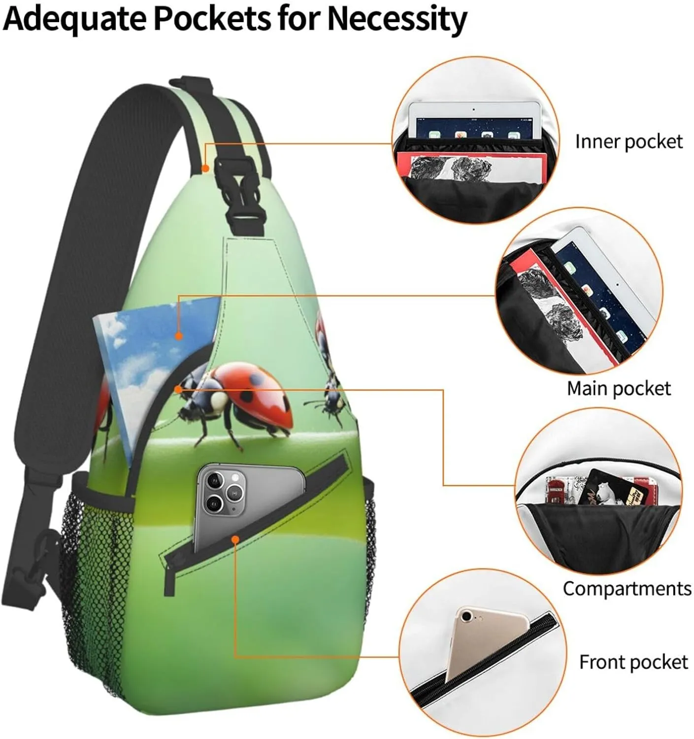 Funny Ladybug Shoulder Bag Crossbody Backpack Chest Bag Lightweight Sling Daypackstravel Hiking Cycling For Men Women