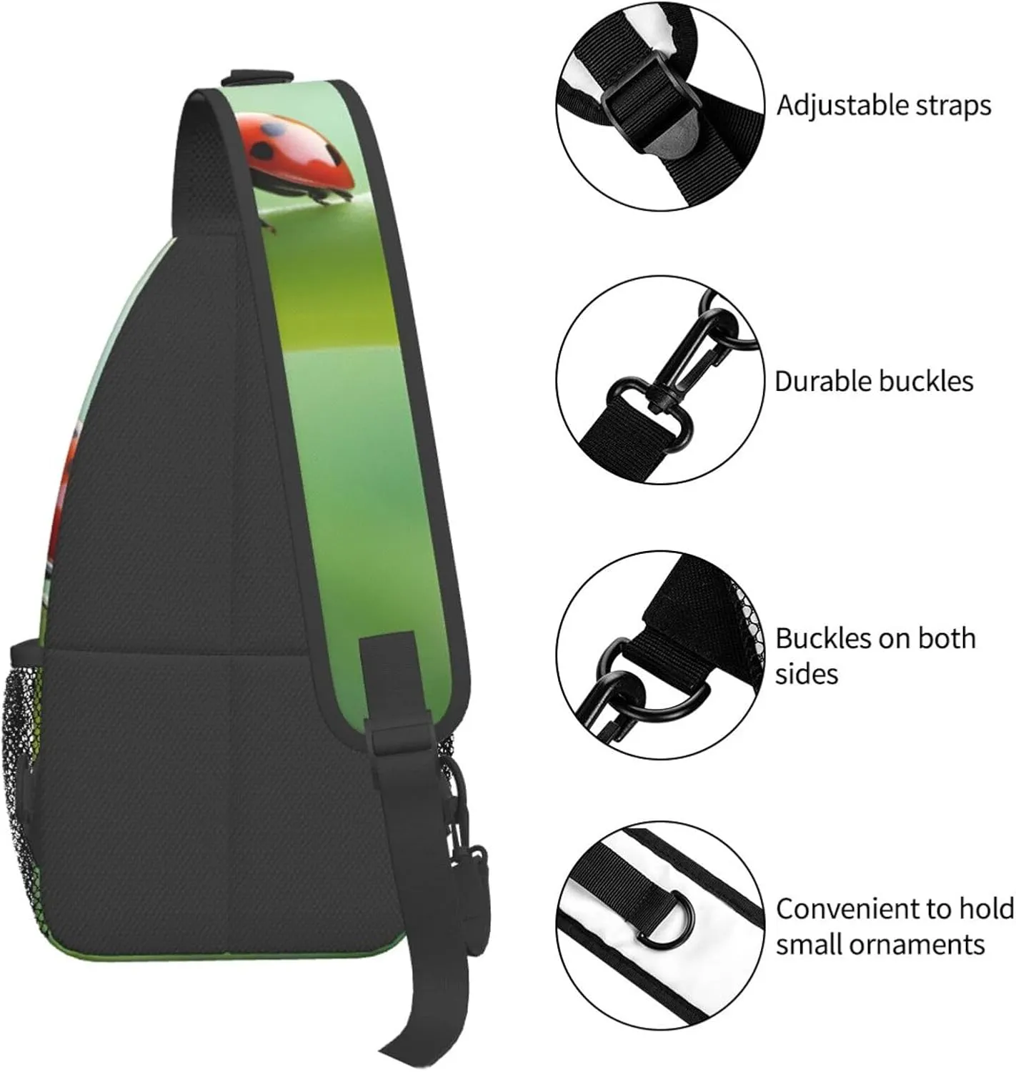 Funny Ladybug Shoulder Bag Crossbody Backpack Chest Bag Lightweight Sling Daypackstravel Hiking Cycling For Men Women
