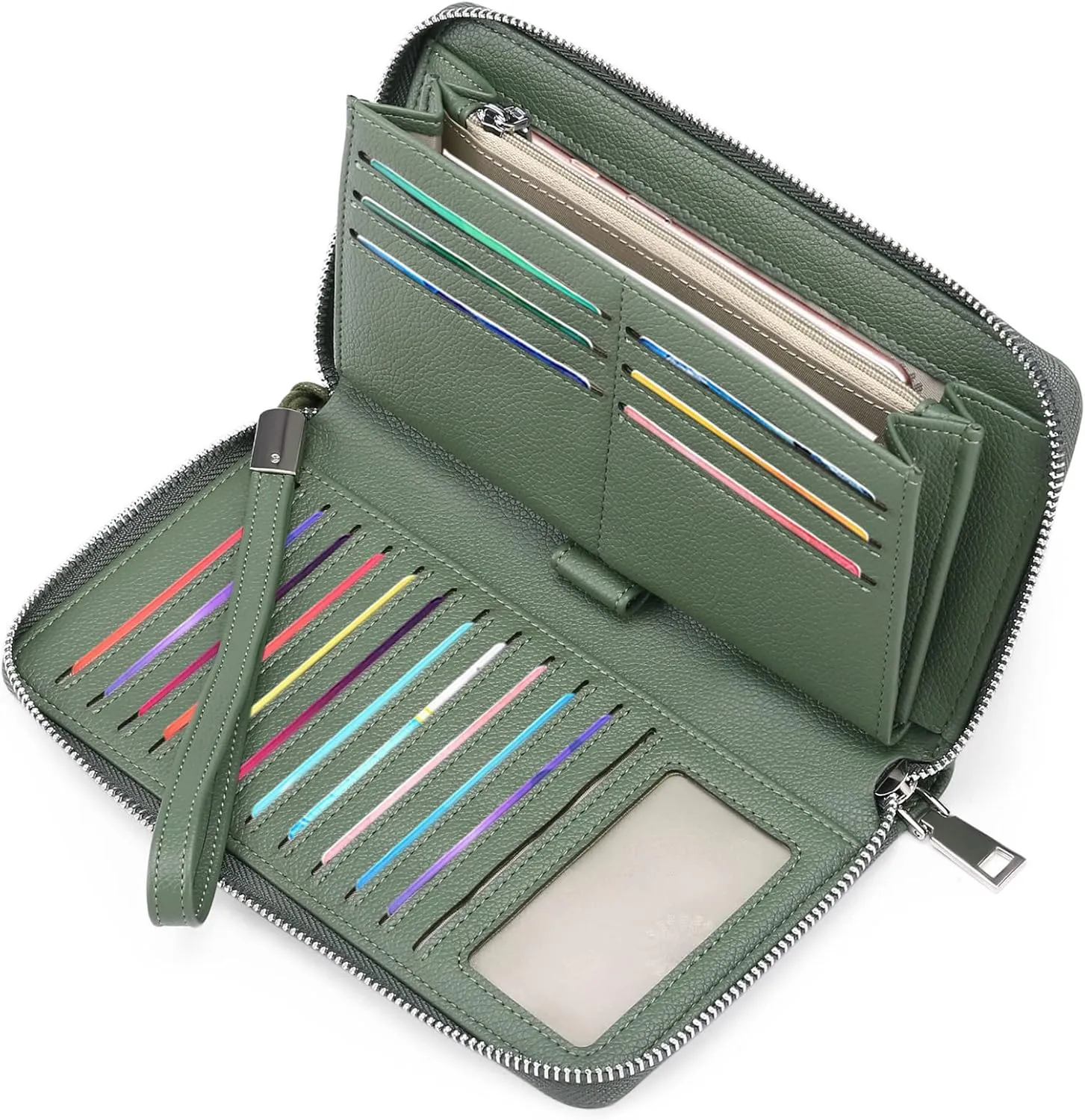 GOIACII Womens Wallet RFID Blocking Leather Zip Around Wallet Large Capacity Long Purse Credit Card Clutch Wristlet