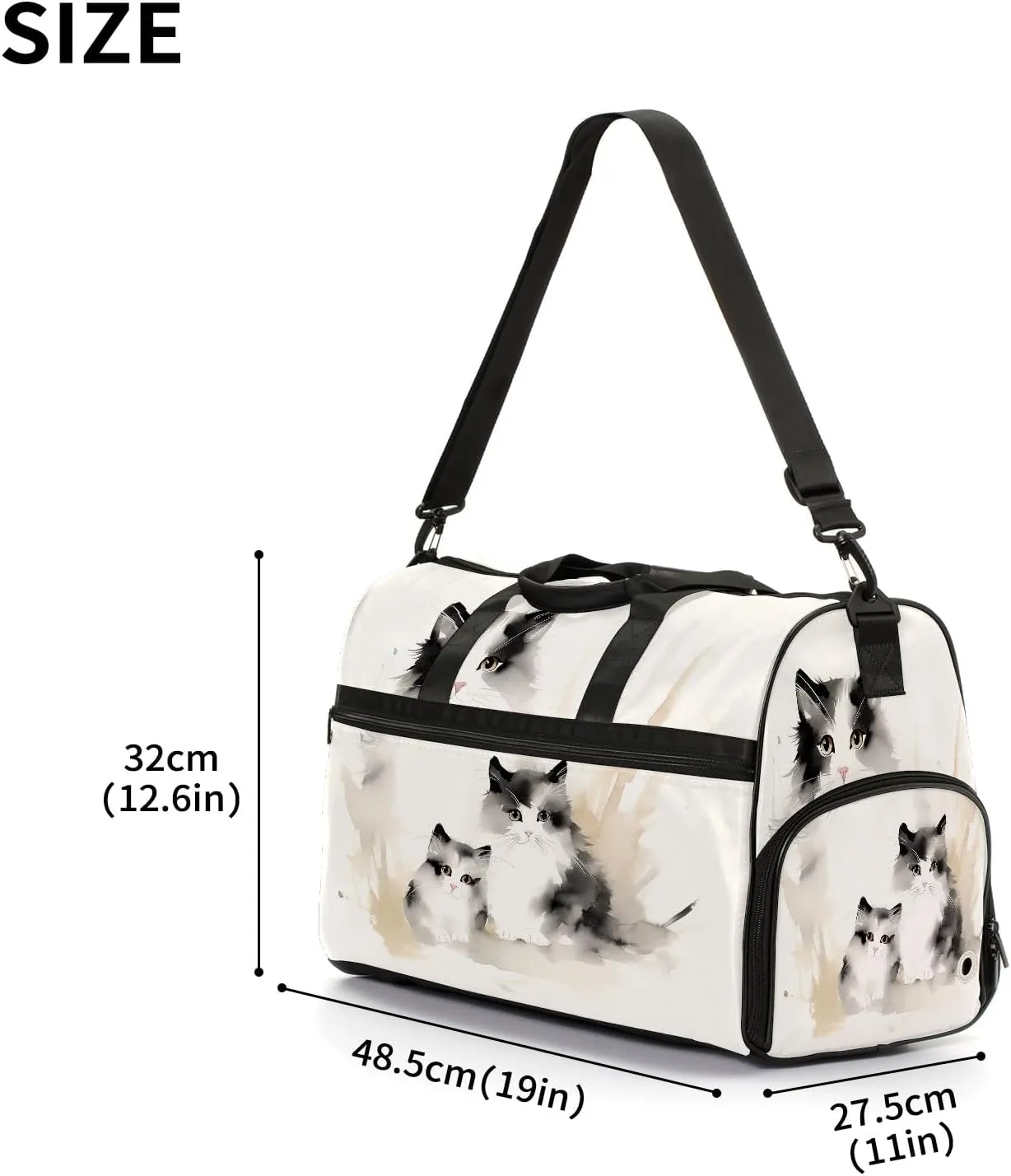 Gym Bag for Women, Carry on Weekender Overnight Bag, Travel Duffel Bags, Personal Item Travel Bag Tote Bag Workout Dance Bag, Chinese Painting Cat - 1