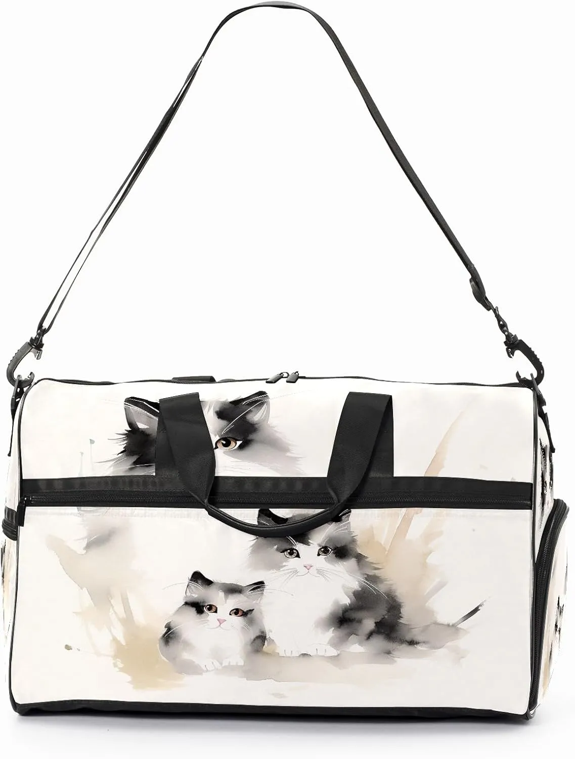 Gym Bag for Women, Carry on Weekender Overnight Bag, Travel Duffel Bags, Personal Item Travel Bag Tote Bag Workout Dance Bag, Chinese Painting Cat - 1
