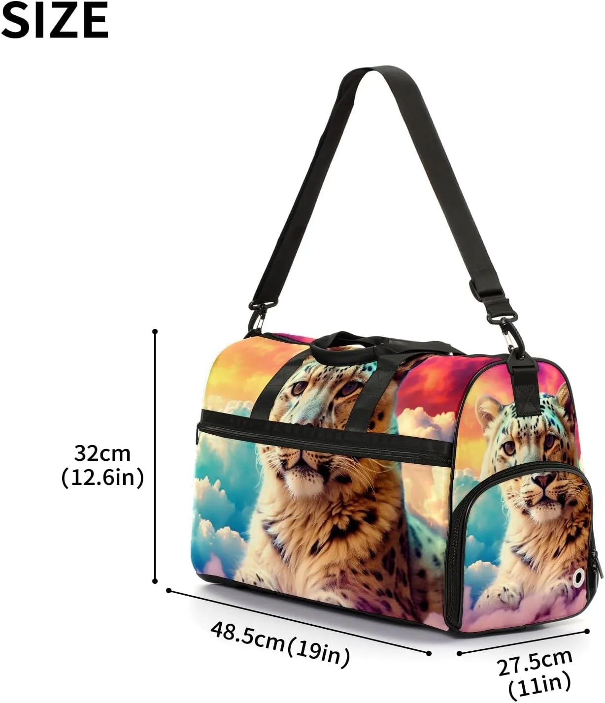Gym Bag Women's Sports Yoga Bag - Fits up to 13.3" Laptop   Shoe Compartment, Overnight Weekender Bag Travel Bag, Dance Bag, Cheetah Cloud Rainbow - 2