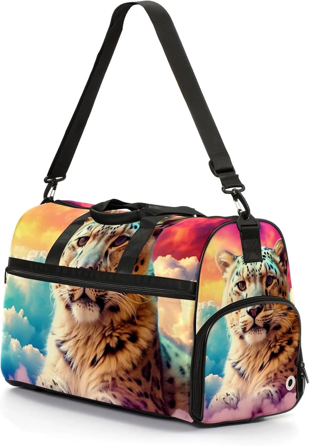 Gym Bag Women's Sports Yoga Bag - Fits up to 13.3" Laptop   Shoe Compartment, Overnight Weekender Bag Travel Bag, Dance Bag, Cheetah Cloud Rainbow - 2