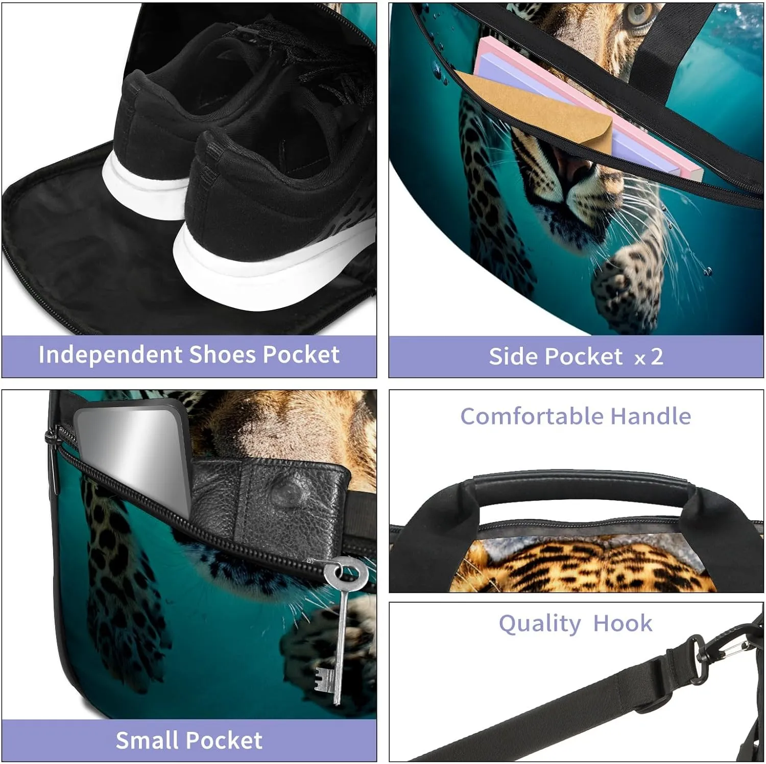 Gym Bag Women's Sports Yoga Bag - Fits up to 13.3" Laptop   Shoe Compartment, Overnight Weekender Bag Travel Bag, Dance Bag, Cheetah Underwater - 1