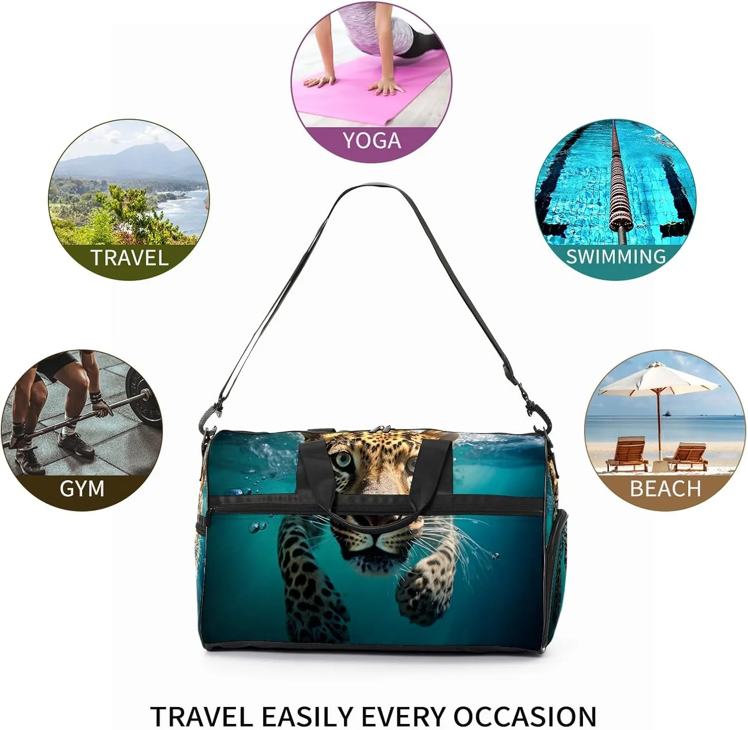Gym Bag Women's Sports Yoga Bag - Fits up to 13.3" Laptop   Shoe Compartment, Overnight Weekender Bag Travel Bag, Dance Bag, Cheetah Underwater - 1