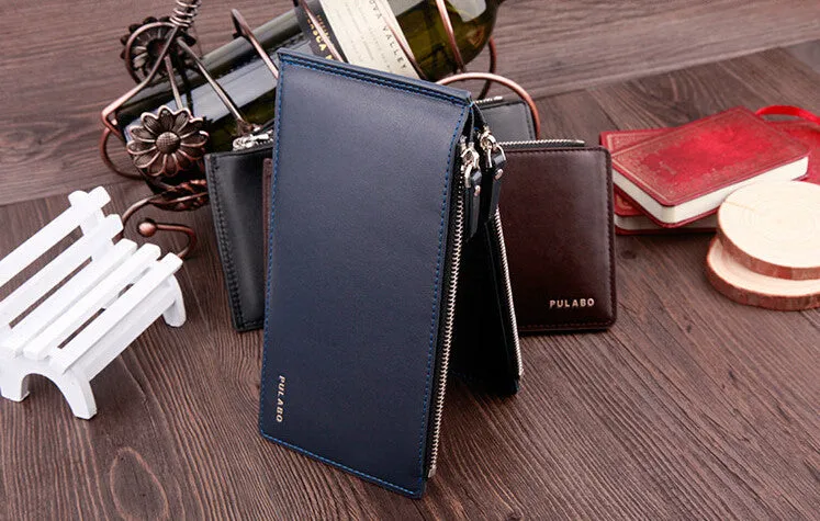 Hot sell luxury ultra-large capacity double zippers men wallets,ultra-thin leather wallets for men,fashion mens money clip
