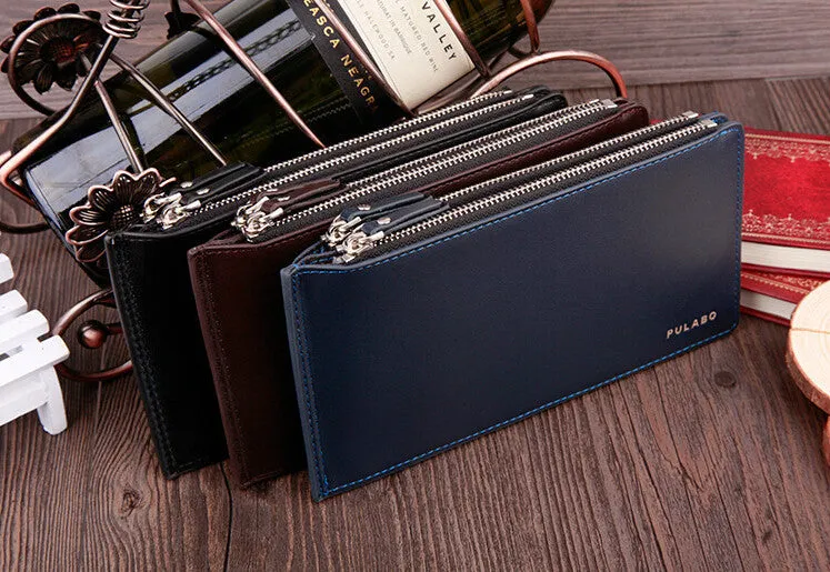 Hot sell luxury ultra-large capacity double zippers men wallets,ultra-thin leather wallets for men,fashion mens money clip