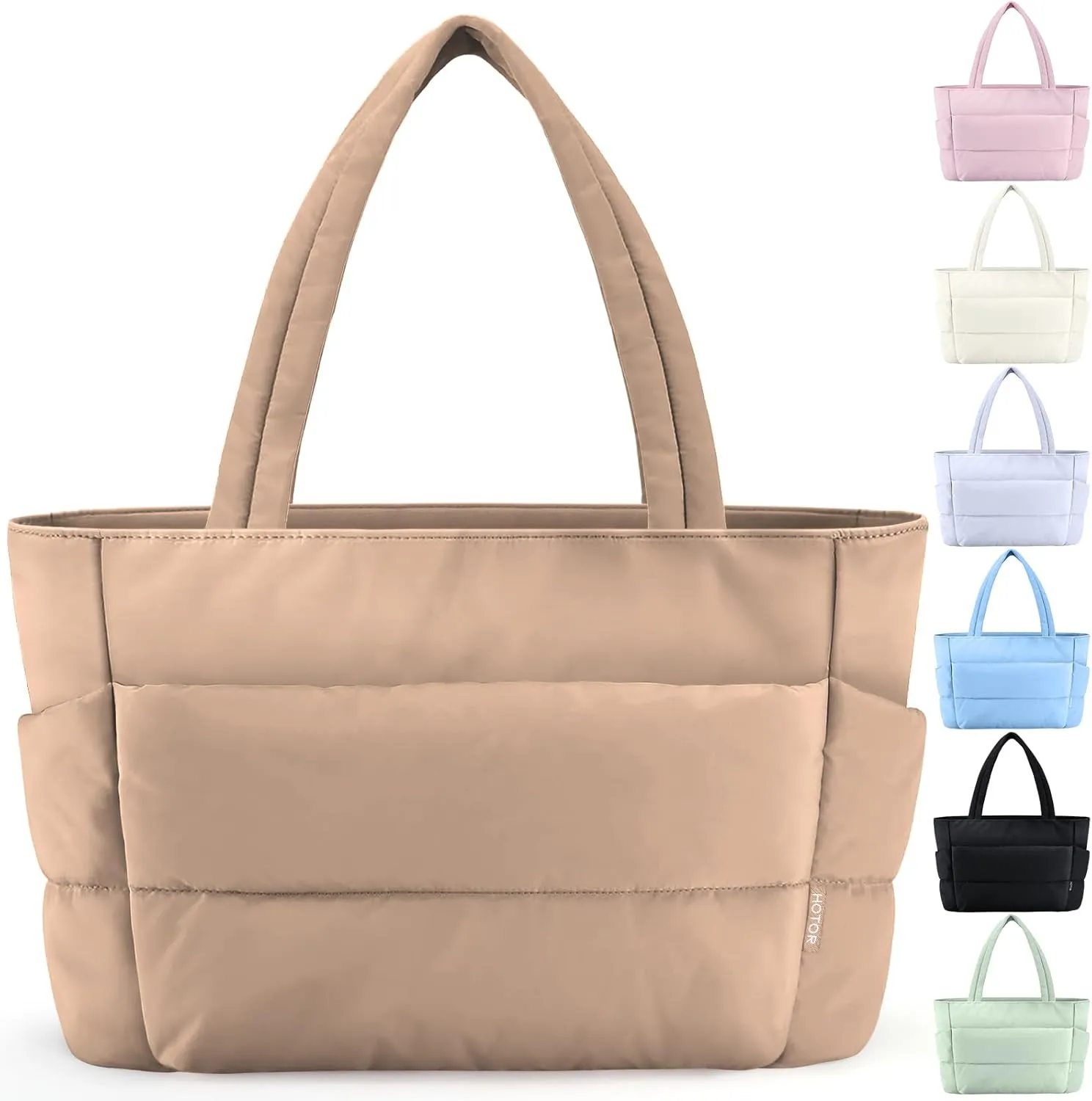 HOTOR Puffer Tote Bag for Women, Nurses - Multi-Pocket Lightweight Bag for Work - Quilted Handbag for Travel and Gym