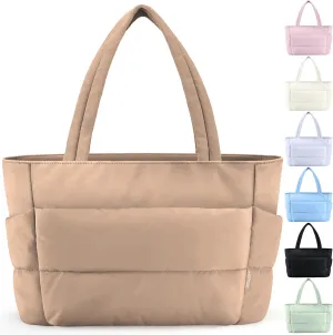 HOTOR Puffer Tote Bag for Women, Nurses - Multi-Pocket Lightweight Bag for Work - Quilted Handbag for Travel and Gym