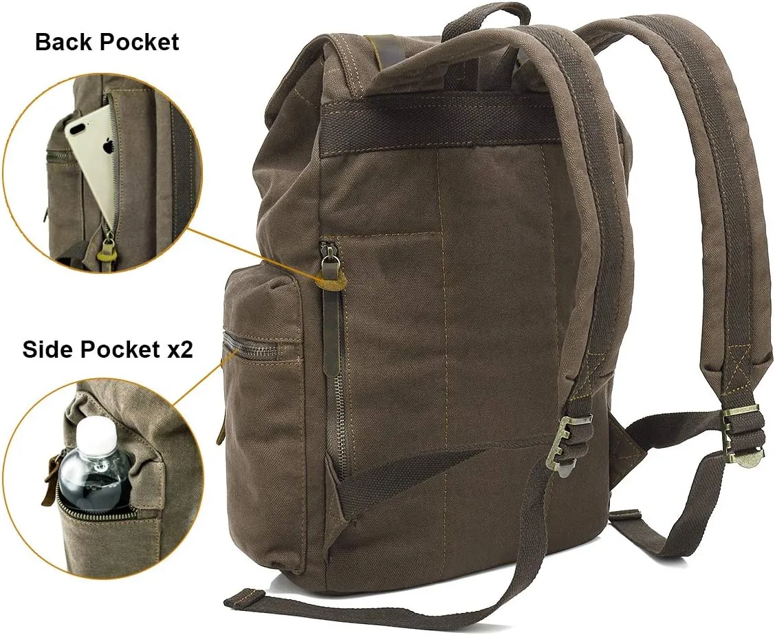 HuaChen Vintage Canvas Backpack, Large Capacity Travel Rucksack for Men Women,Hiking, Camping, School, and Outdoor Activities