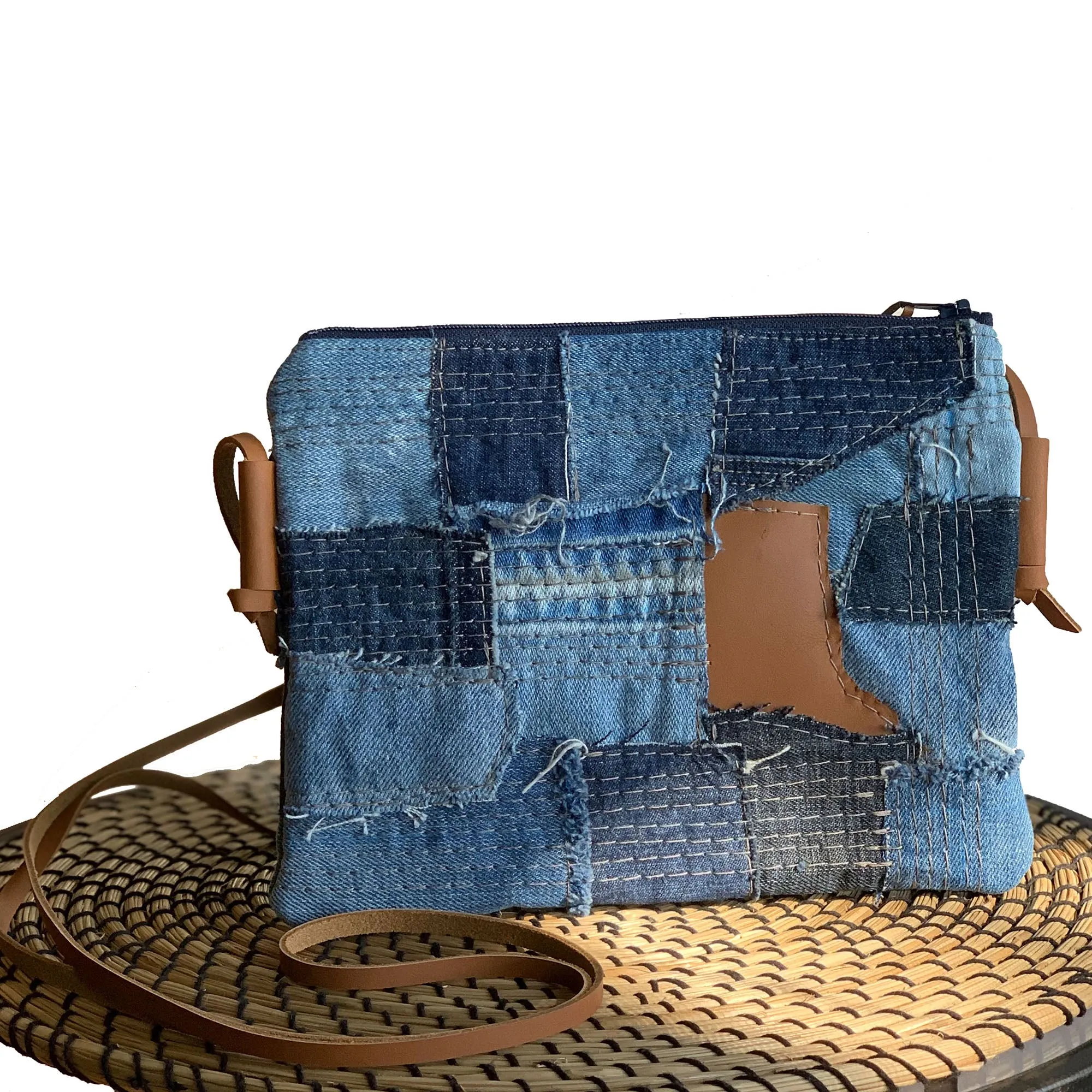 Juno Repurposed Denim & Leather Zippered Crossbody