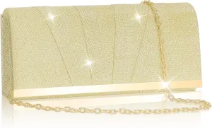 Larcenciel Gold Clutch Purse for Women Trendy, Glitter Pleated Evening Bags w/Chain, Formal Ladies Handbags Sequin Shoulder Crossbody Wallets for Cocktail Date Night Dress Party Club Party,94.72in