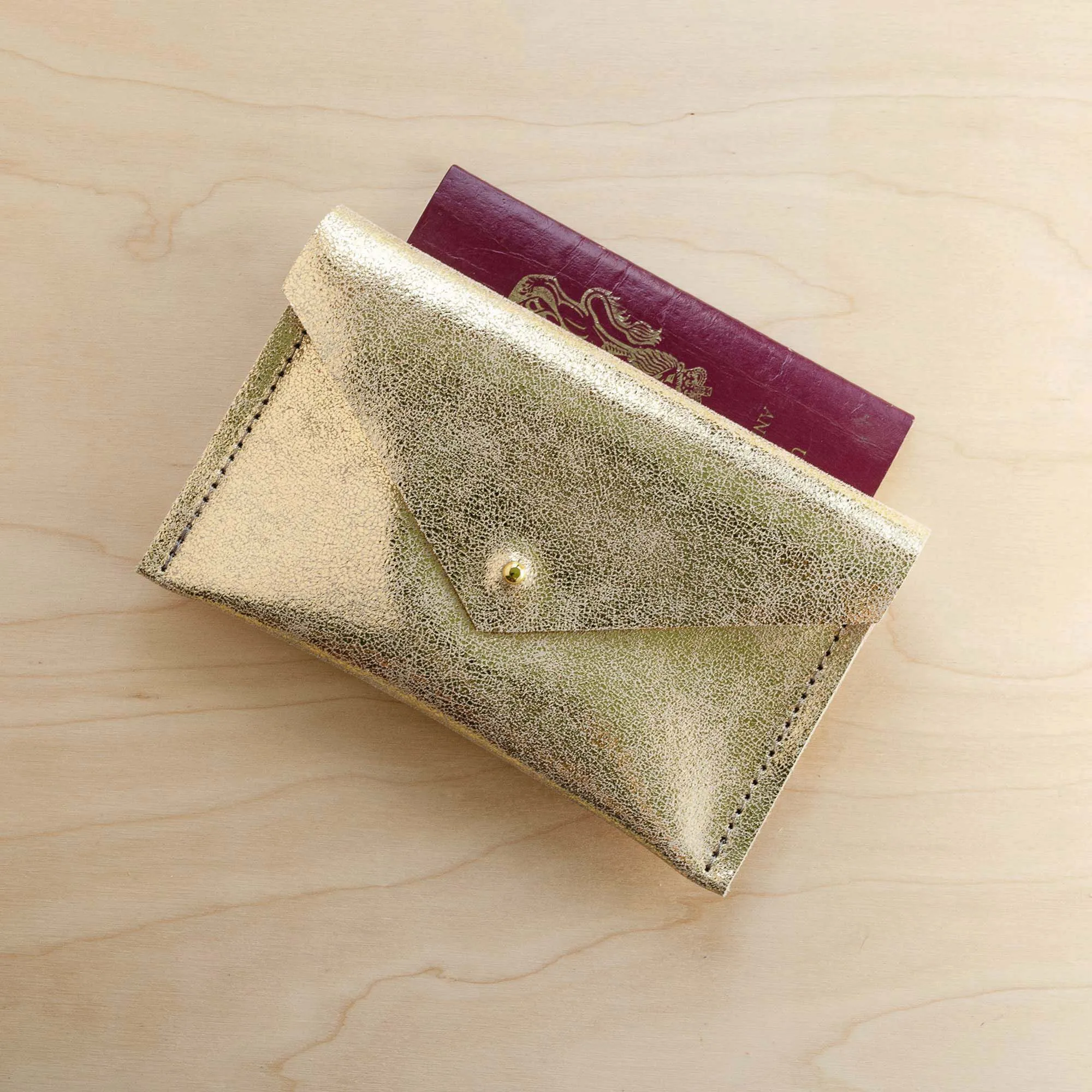 Leather Passport Holder Gold Silver & Bronze