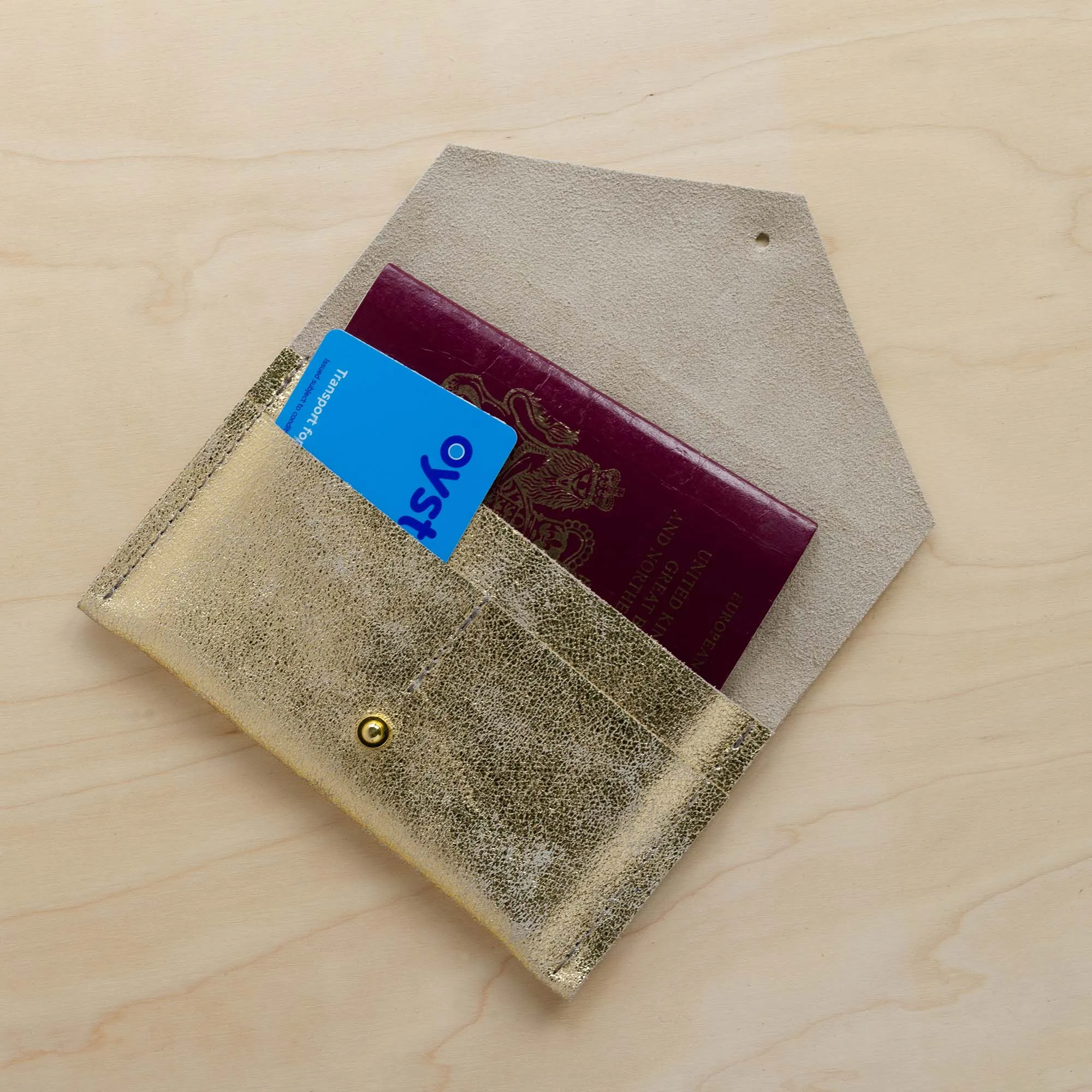 Leather Passport Holder Gold Silver & Bronze