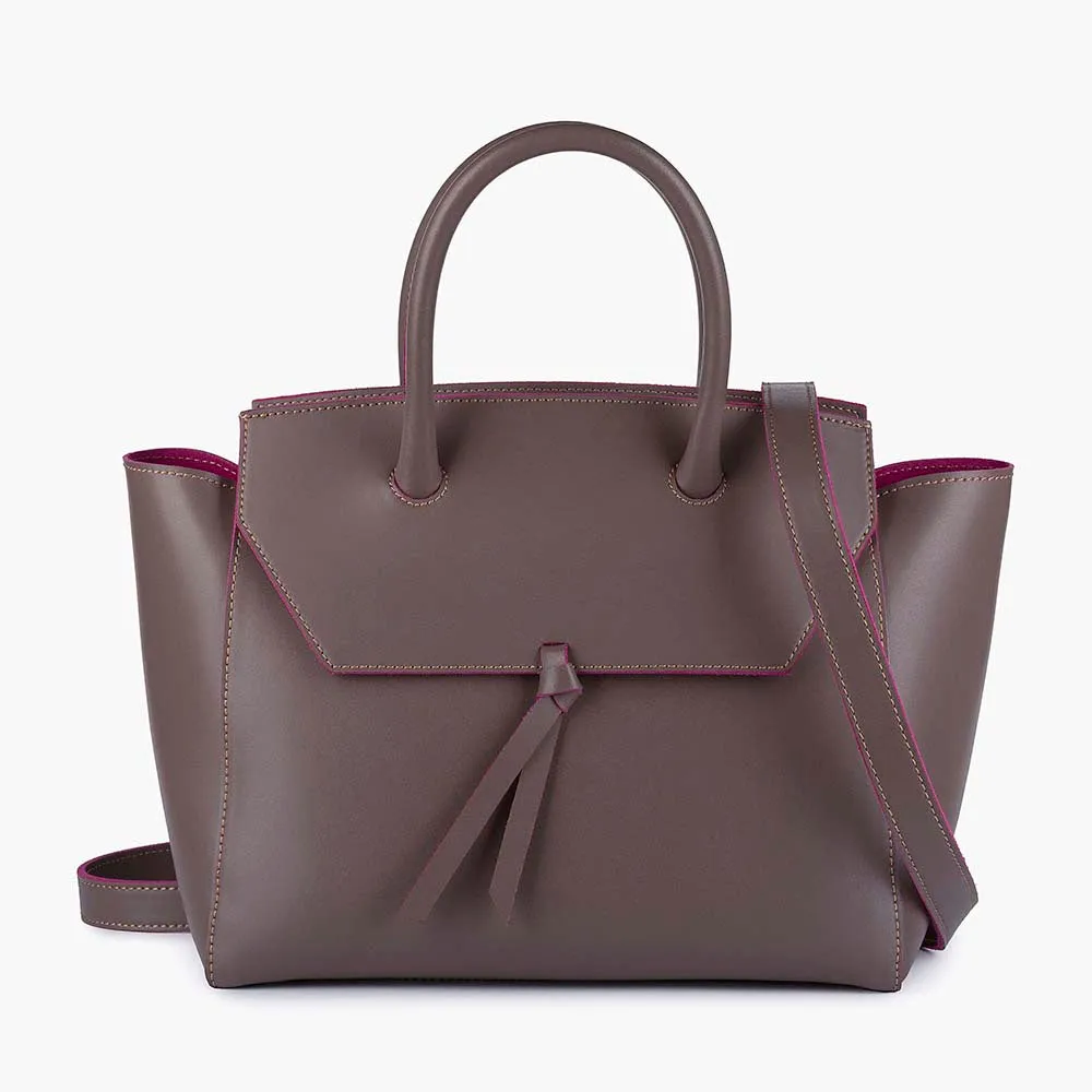 Loren Midi Leather Tote Bag - Taupe