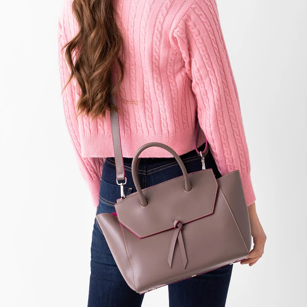 Loren Midi Leather Tote Bag - Taupe