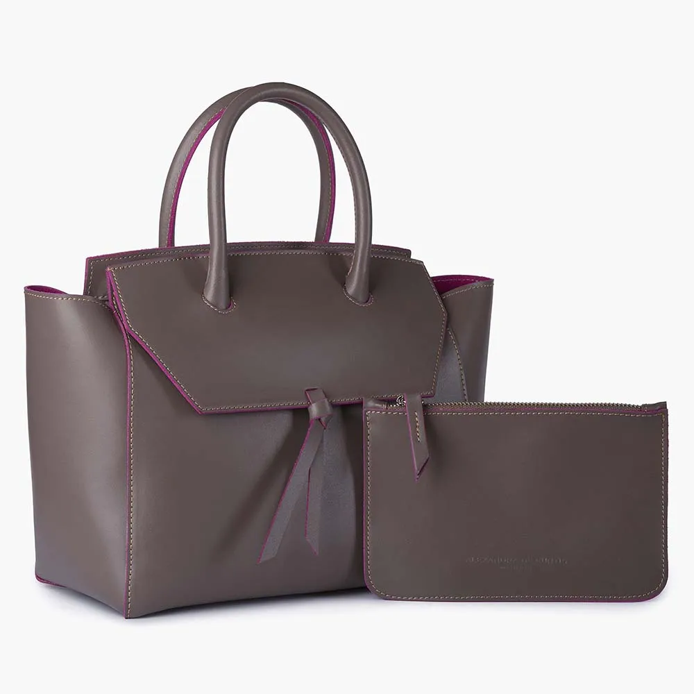 Loren Midi Leather Tote Bag - Taupe