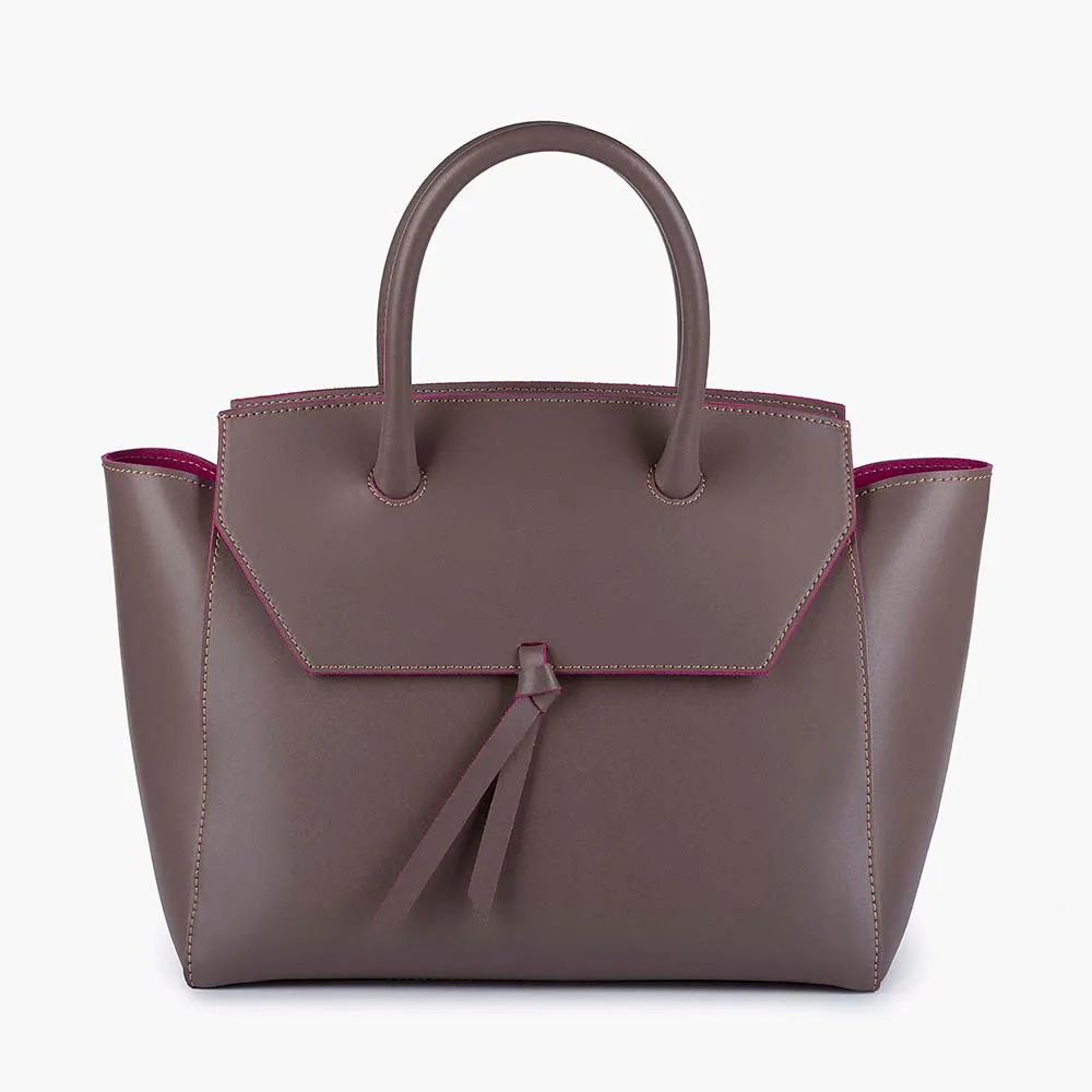 Loren Midi Leather Tote Bag - Taupe