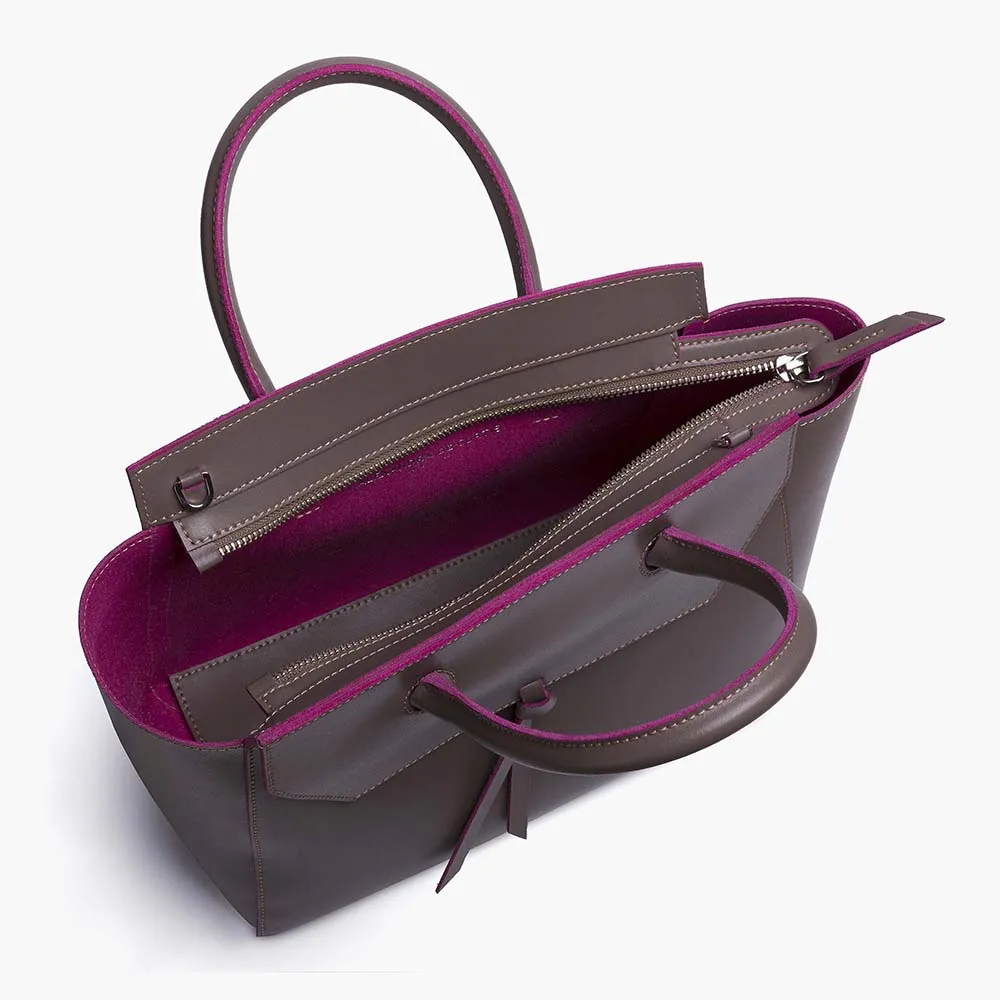 Loren Midi Leather Tote Bag - Taupe