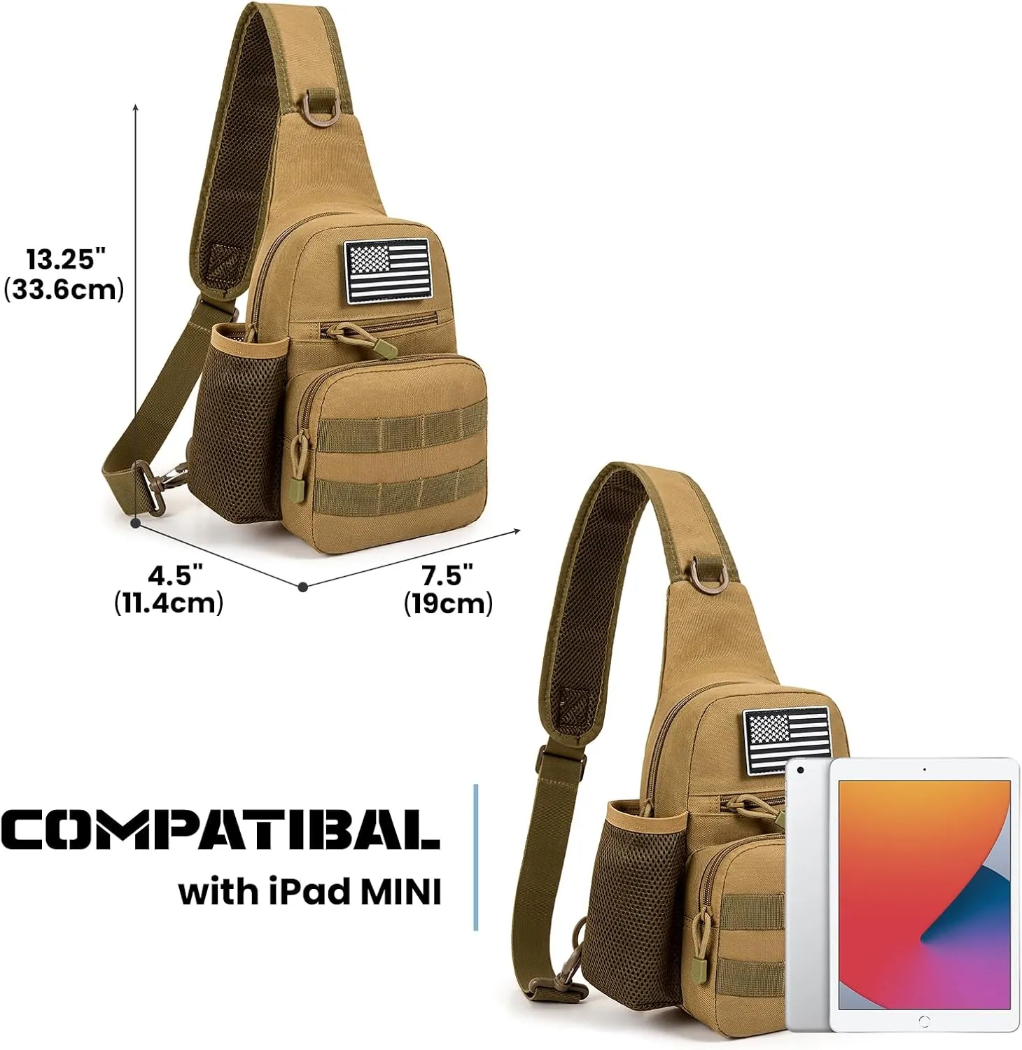 Love Deliver Sling Backpack Tactical Sling Bag for Men, Chest Bag Daypack Crossbody for Travel Sport Running Hiking,Yellow-brown