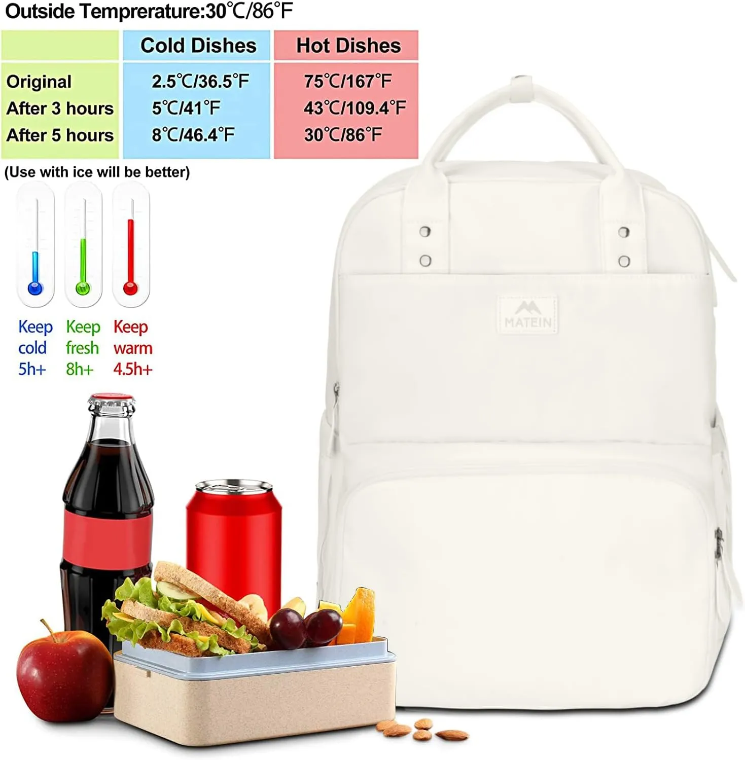 MATEIN Womens Backpack with Lunch Box, 17 Inch Laptop Backpack with Cooler Compartment for Lunch Containers, Large Computer Backpack for Travel Work College Daily, Gift Choice for Her, Beige