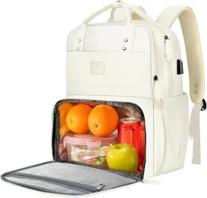 MATEIN Womens Backpack with Lunch Box, 17 Inch Laptop Backpack with Cooler Compartment for Lunch Containers, Large Computer Backpack for Travel Work College Daily, Gift Choice for Her, Beige