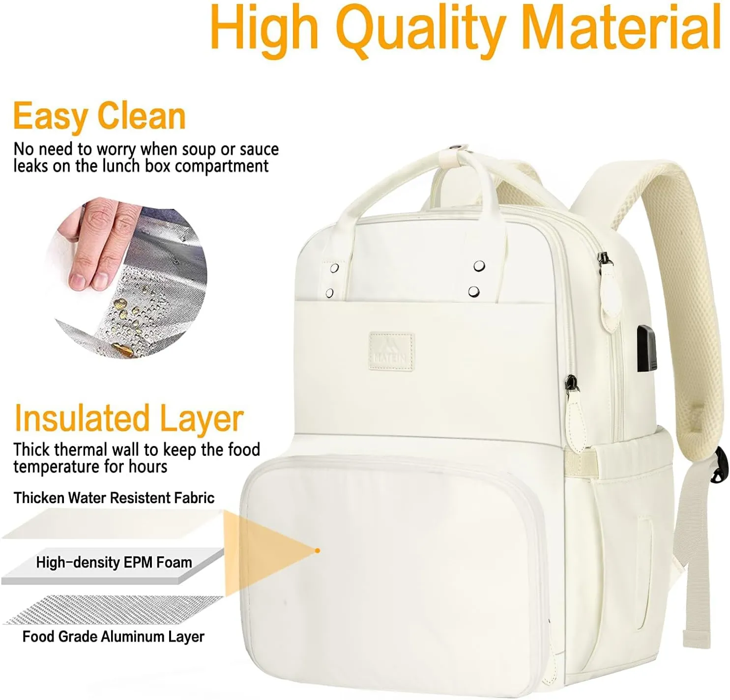MATEIN Womens Backpack with Lunch Box, 17 Inch Laptop Backpack with Cooler Compartment for Lunch Containers, Large Computer Backpack for Travel Work College Daily, Gift Choice for Her, Beige