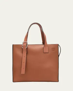 Men's Buckle Zip Leather Tote Bag