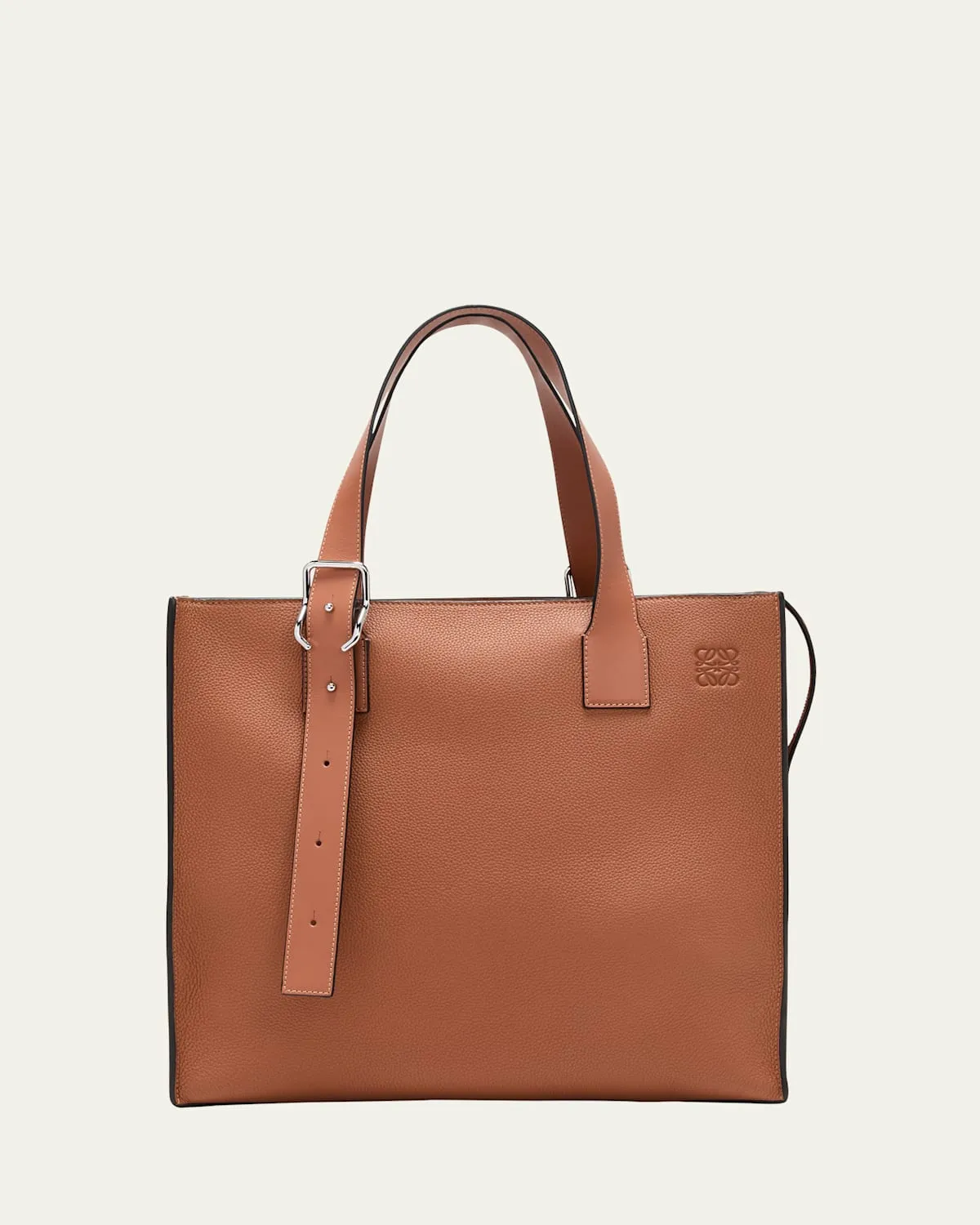 Men's Buckle Zip Leather Tote Bag