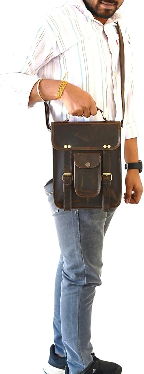 Men's Genuine Leather Small Briefcase Messenger Satchel Ipad Tab Tablet Bag 11 compatible with Apple product