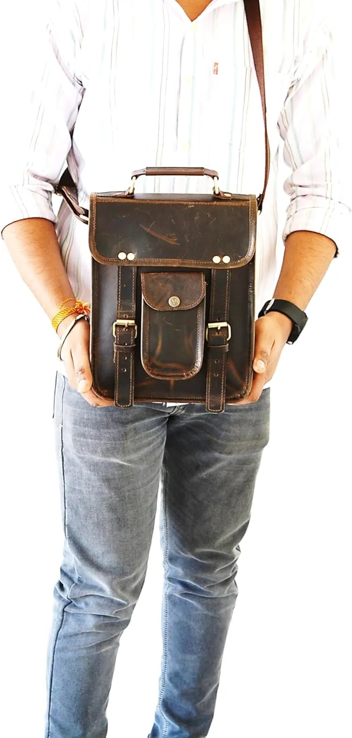 Men's Genuine Leather Small Briefcase Messenger Satchel Ipad Tab Tablet Bag 11 compatible with Apple product