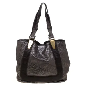 Metallic Grey Pebbled Leather Shopper Tote