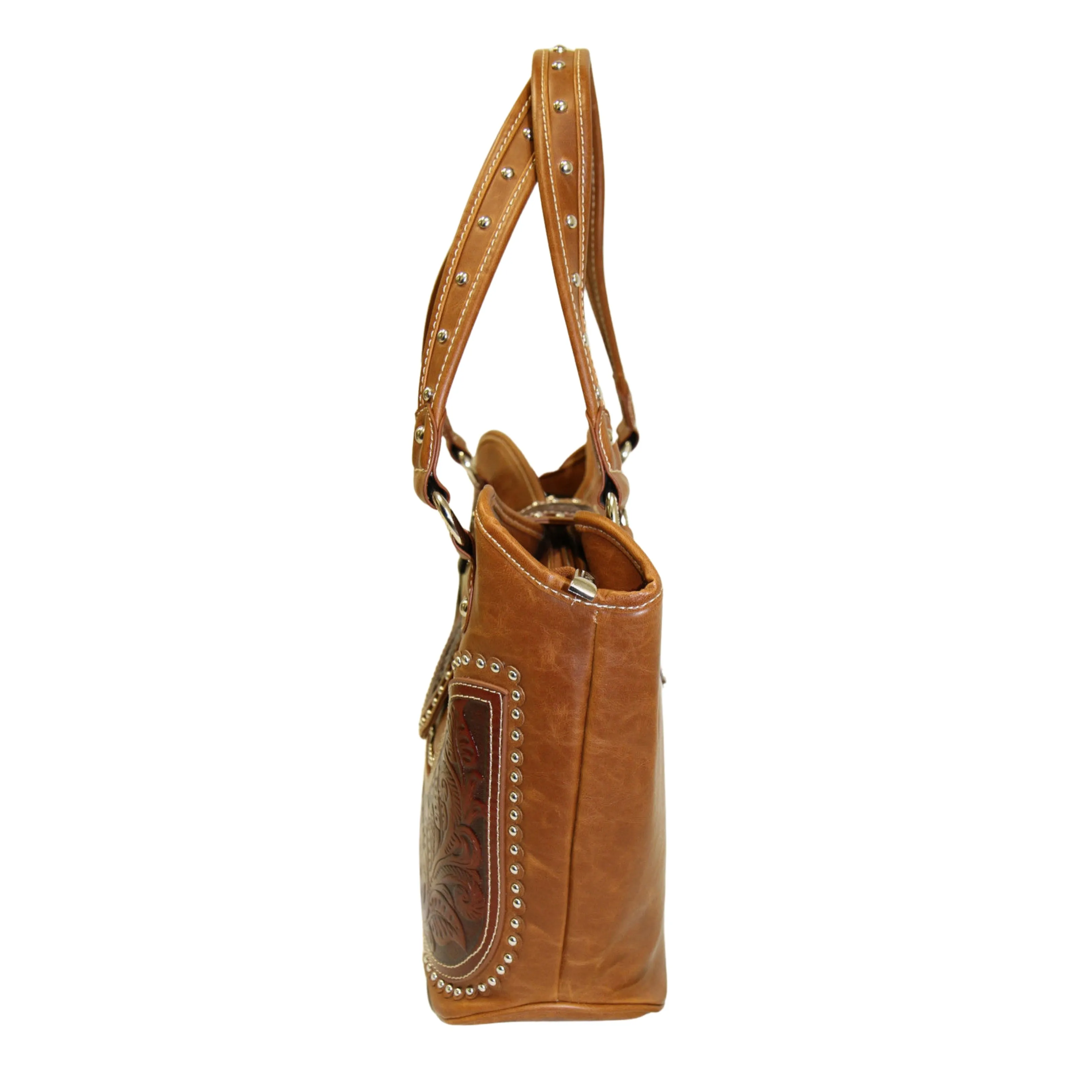 Montana West Concealed Carry Western Tooled Leather Purse and Wallet  - Brown