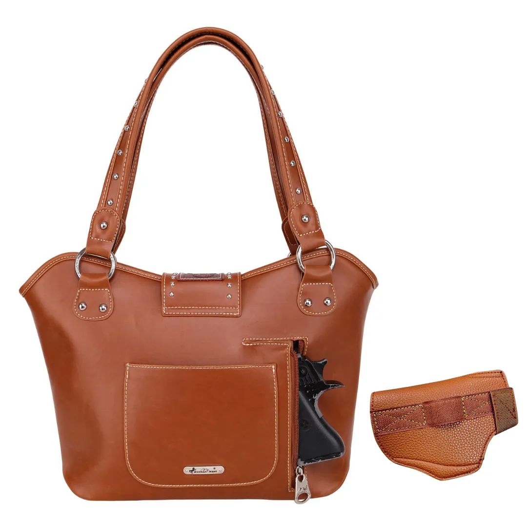 Montana West Concealed Carry Western Tooled Leather Purse and Wallet  - Brown