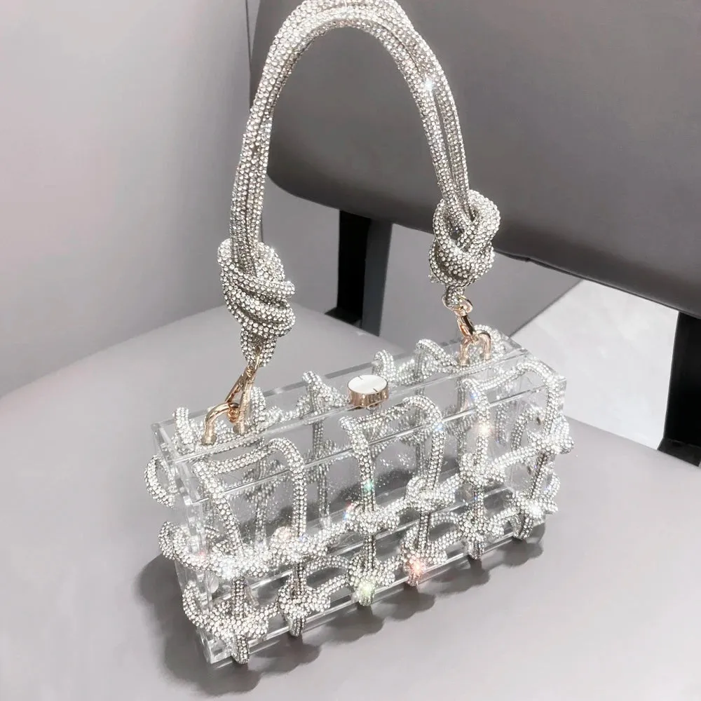 Shimmering Silver Crystal Rhinestone Evening Bag