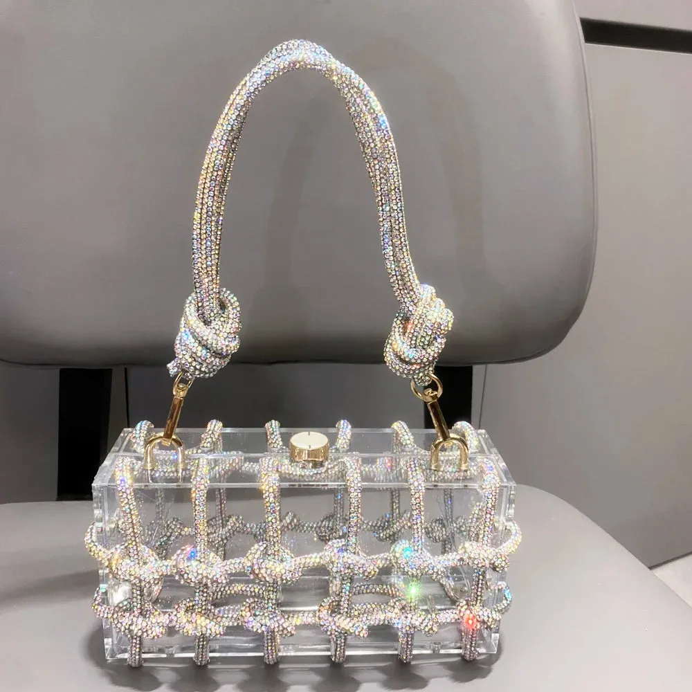 Shimmering Silver Crystal Rhinestone Evening Bag