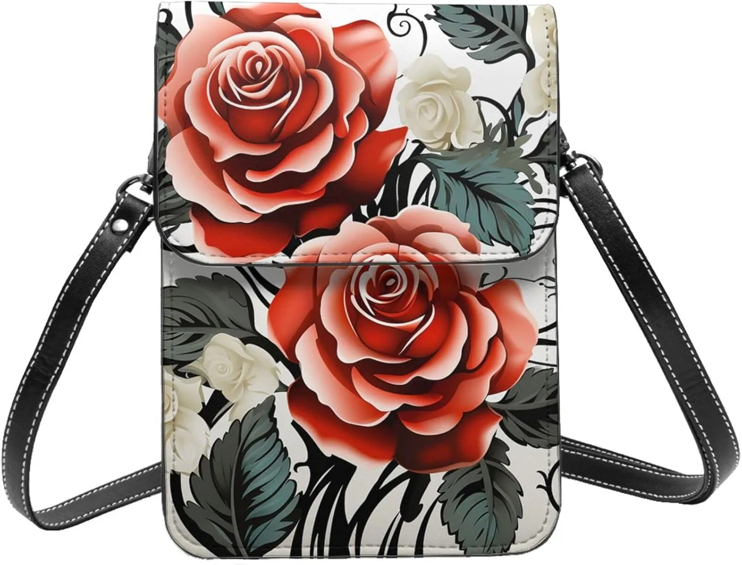 Small Crossbody Bags for Women Leather Cell Phone Purse Travel Wallet Floral Rose Ivy with Leaves Spring Cell Phone Bag Adjustable Strap