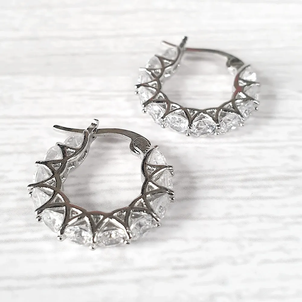 Sparkling Silver Gold Crystal Hoop Earrings