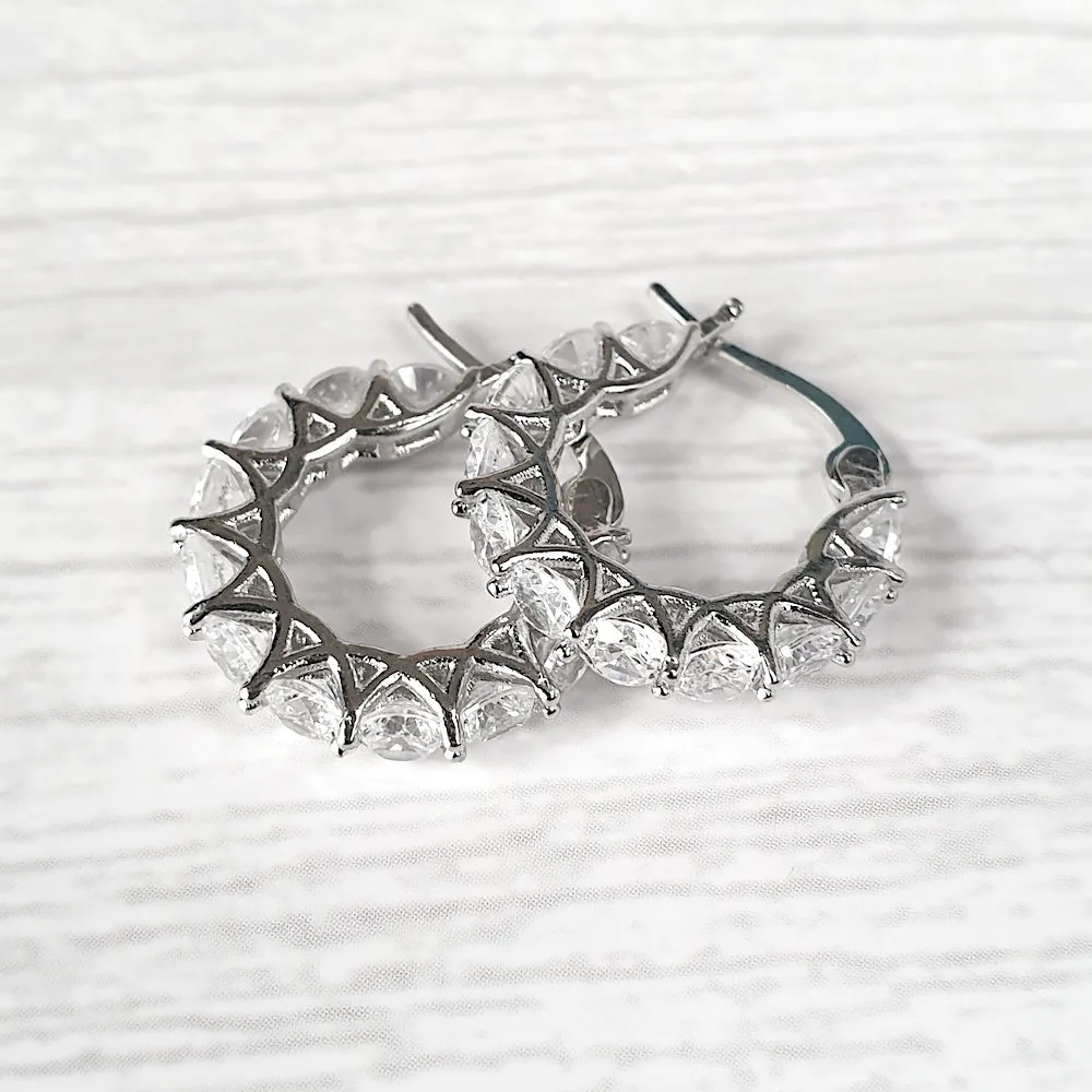 Sparkling Silver Gold Crystal Hoop Earrings
