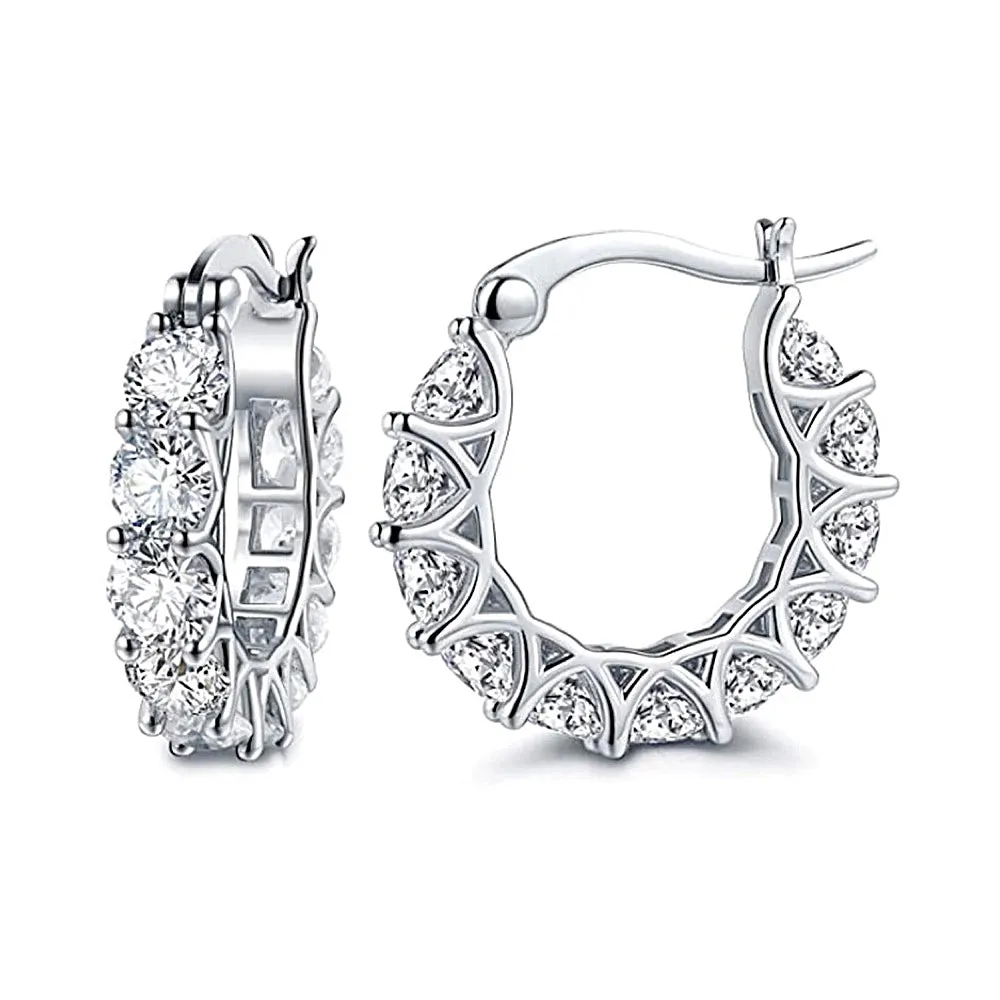 Sparkling Silver Gold Crystal Hoop Earrings