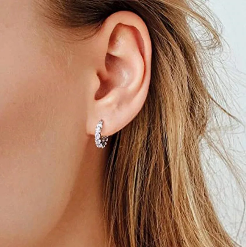 Sparkling Silver Gold Crystal Hoop Earrings